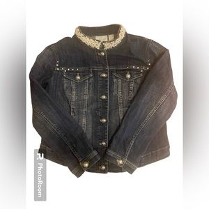 Chicos Embellished Denim Jacket Size 1P